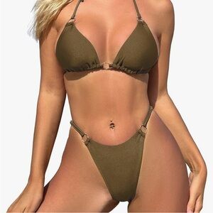 Army Green Adjustable Thong Bikini Bottom